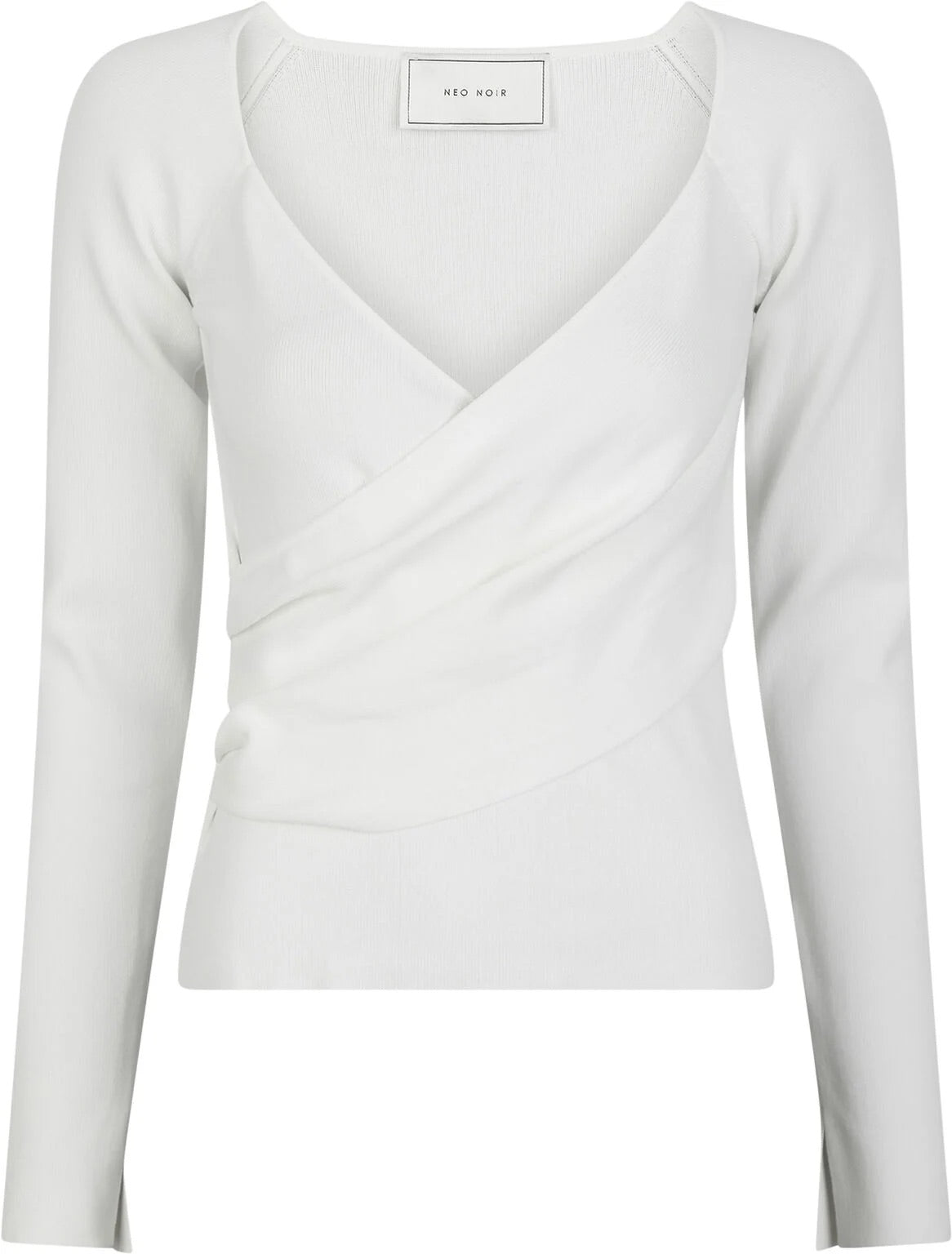 Neo Noir Elaina White Wrap Knit Blouse – Long Sleeve | Women's Designer Outlet