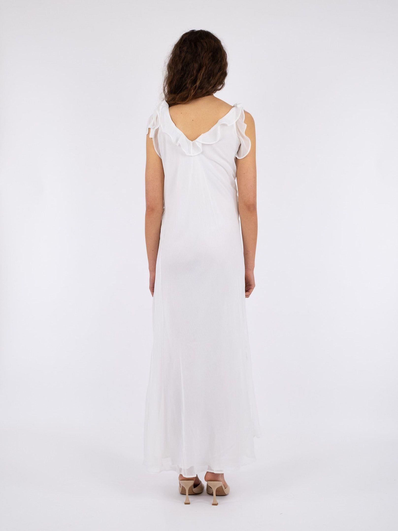 Neo Noir Dara White Chiffon Ruffle V-Neck Maxi Dress – Sleeveless | Women