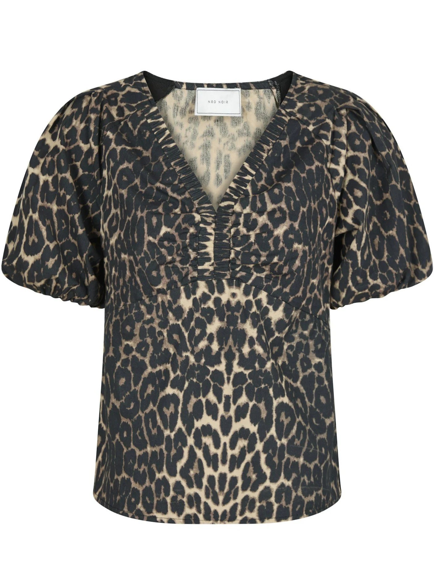 Neo Noir Irina Leo Leopard Print Blouse – Ruffle V-Neck Puff Sleeves | Women