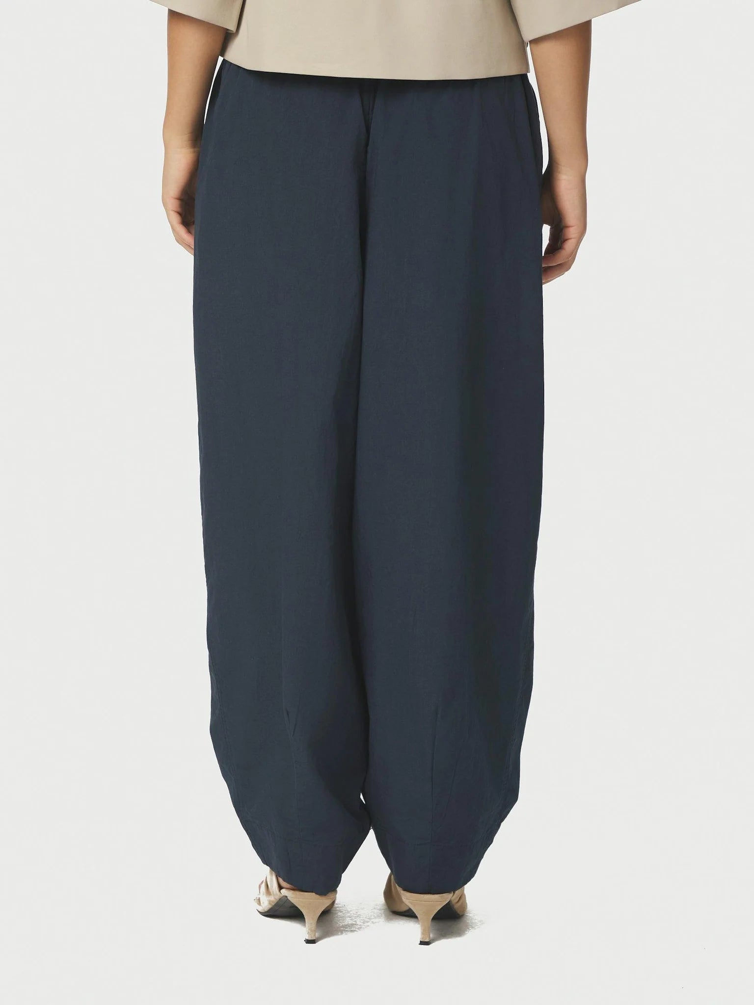 Neo Noir Prina C Navy Poplin Balloon Trousers – Elasticated Drawstring Waist | Women