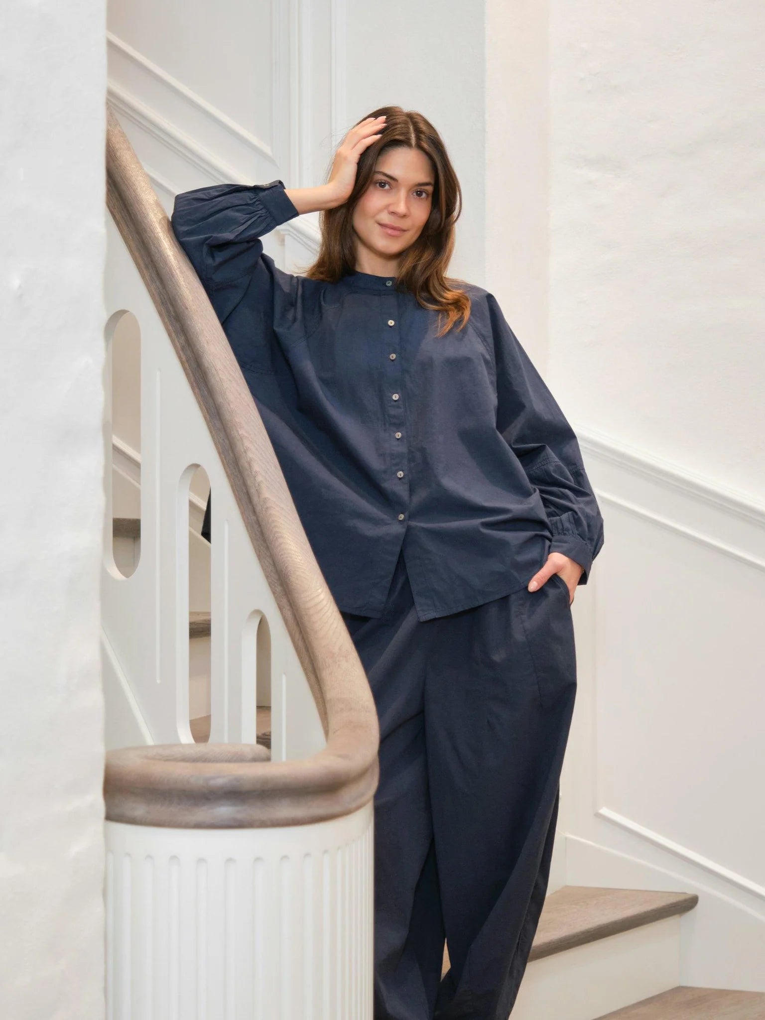 Neo Noir Prina C Navy Poplin Balloon Trousers – Elasticated Drawstring Waist | Women