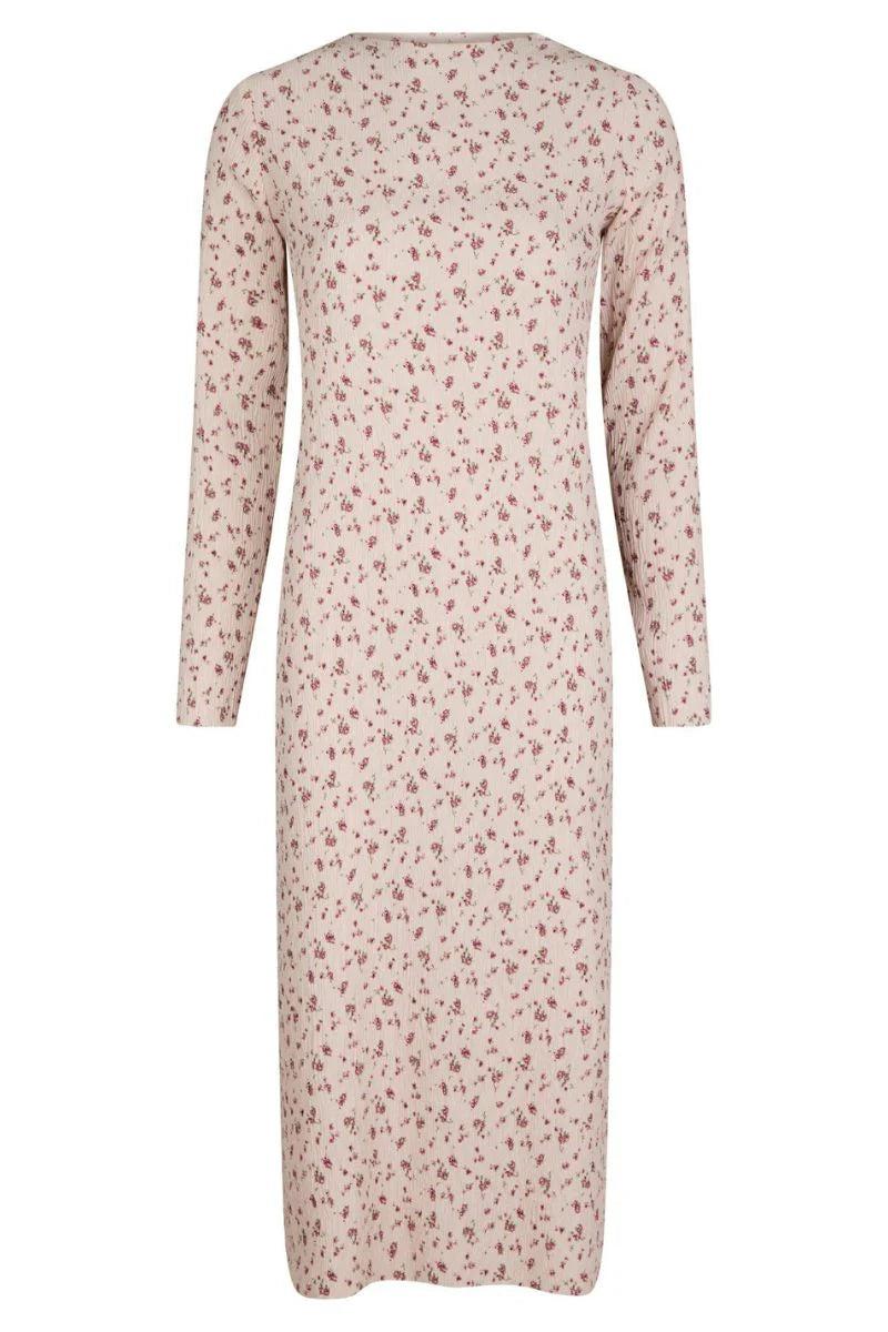 Neo Noir Vogue Flora Blush Pink Floral Crinkle Midi Dress – Side Slit Long Sleeve | Women