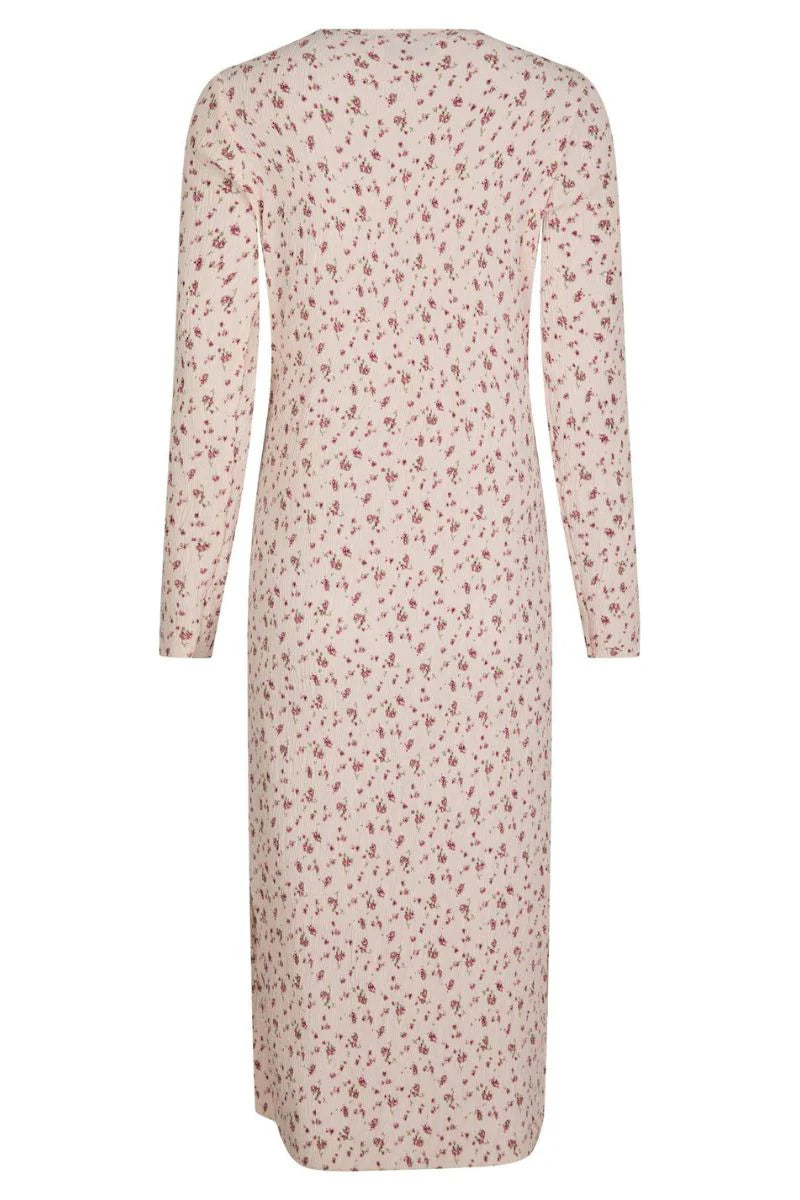 Neo Noir Vogue Flora Blush Pink Floral Crinkle Midi Dress – Side Slit Long Sleeve | Women