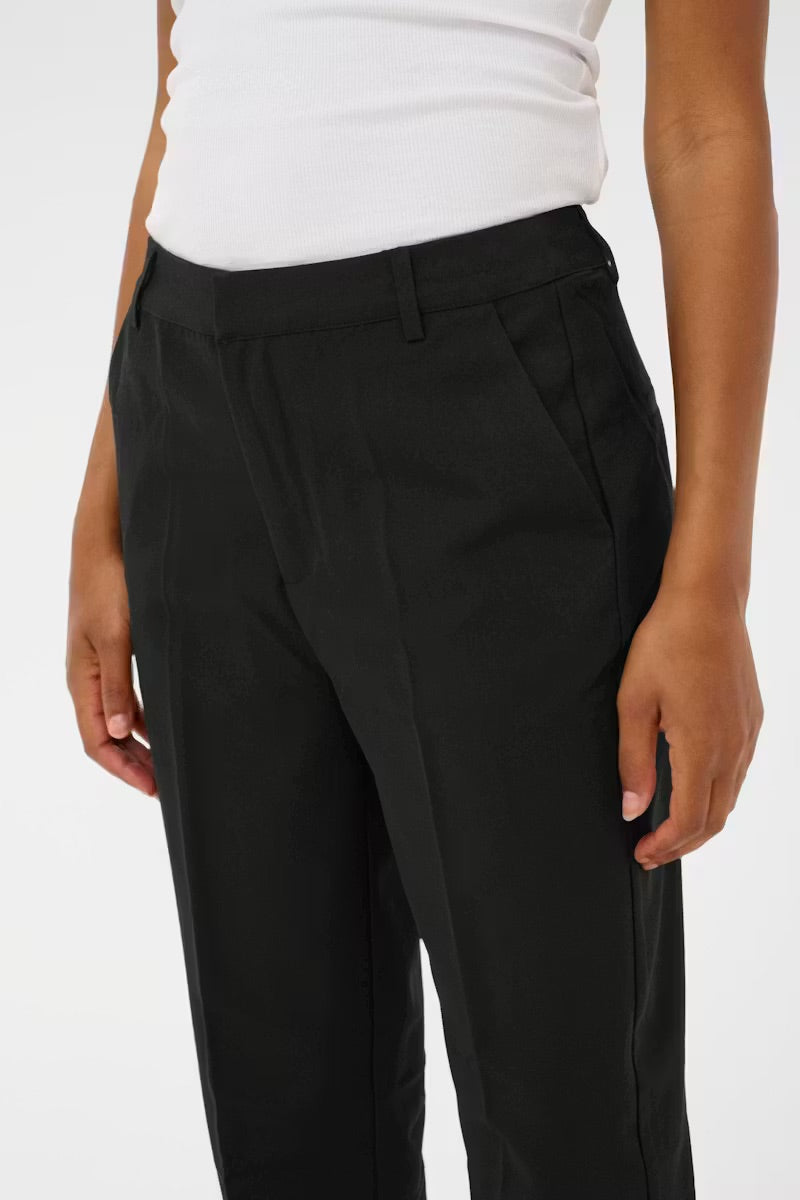 Kaffe KAsakura Black Straight Leg Tailored Trousers – Side Pockets Zip Fly Ankle Length | Women