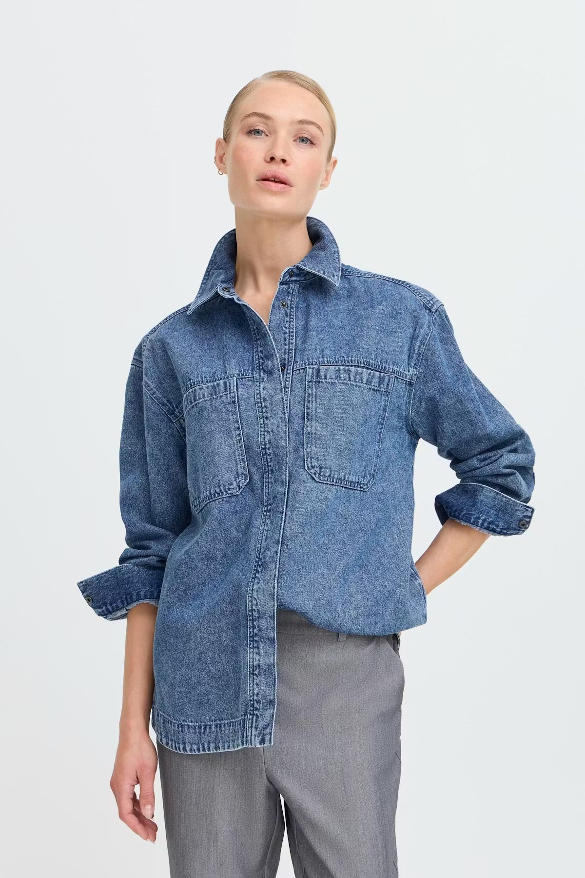 b.young Bykapuca Oversized Denim Shirt - Medium Blue