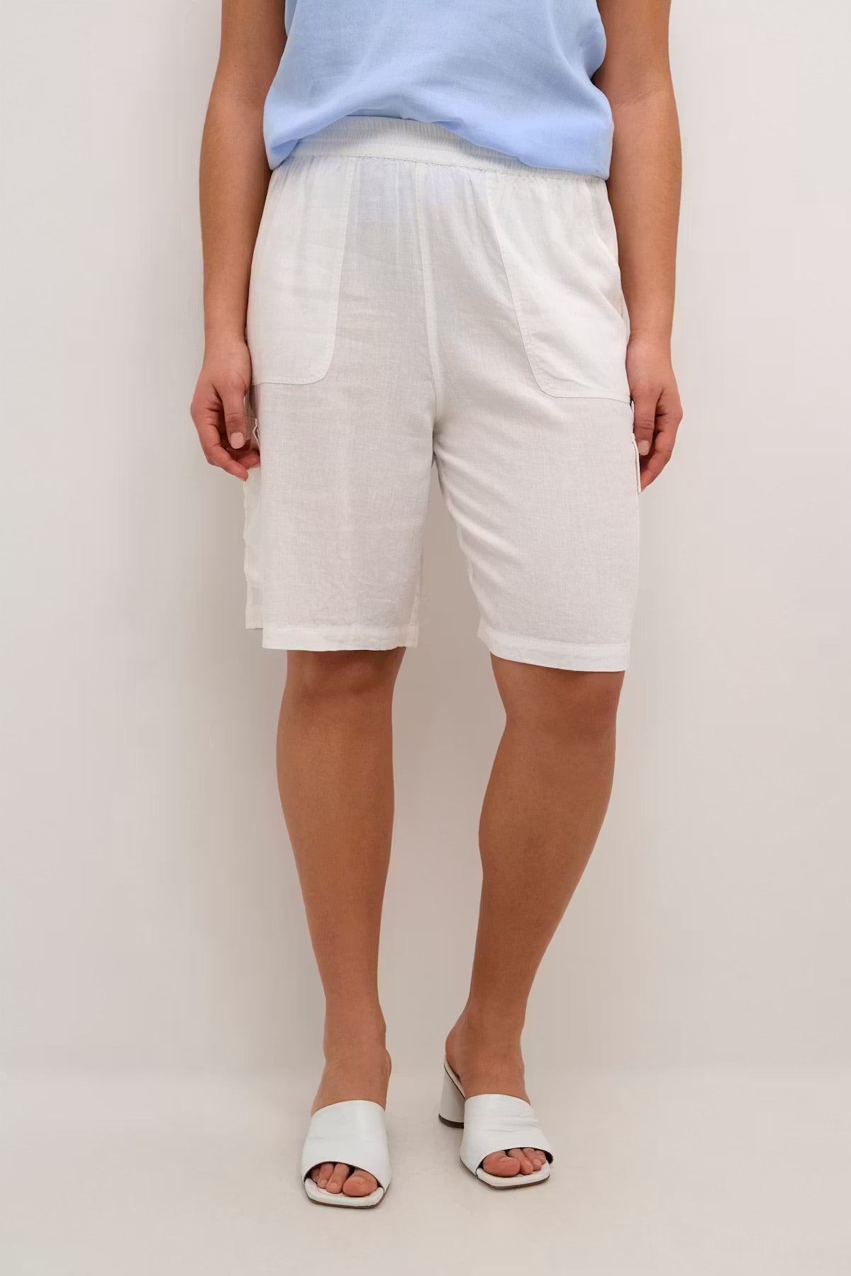 Kaffe KAmilia Off-White Linen Bermuda Shorts – Elasticated Waist Patch Pockets Relaxed Fit | Women