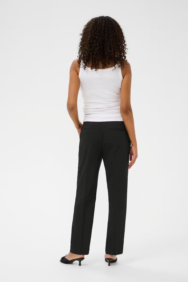 Kaffe KAsakura Black Straight Leg Tailored Trousers – Side Pockets Zip Fly Ankle Length | Women