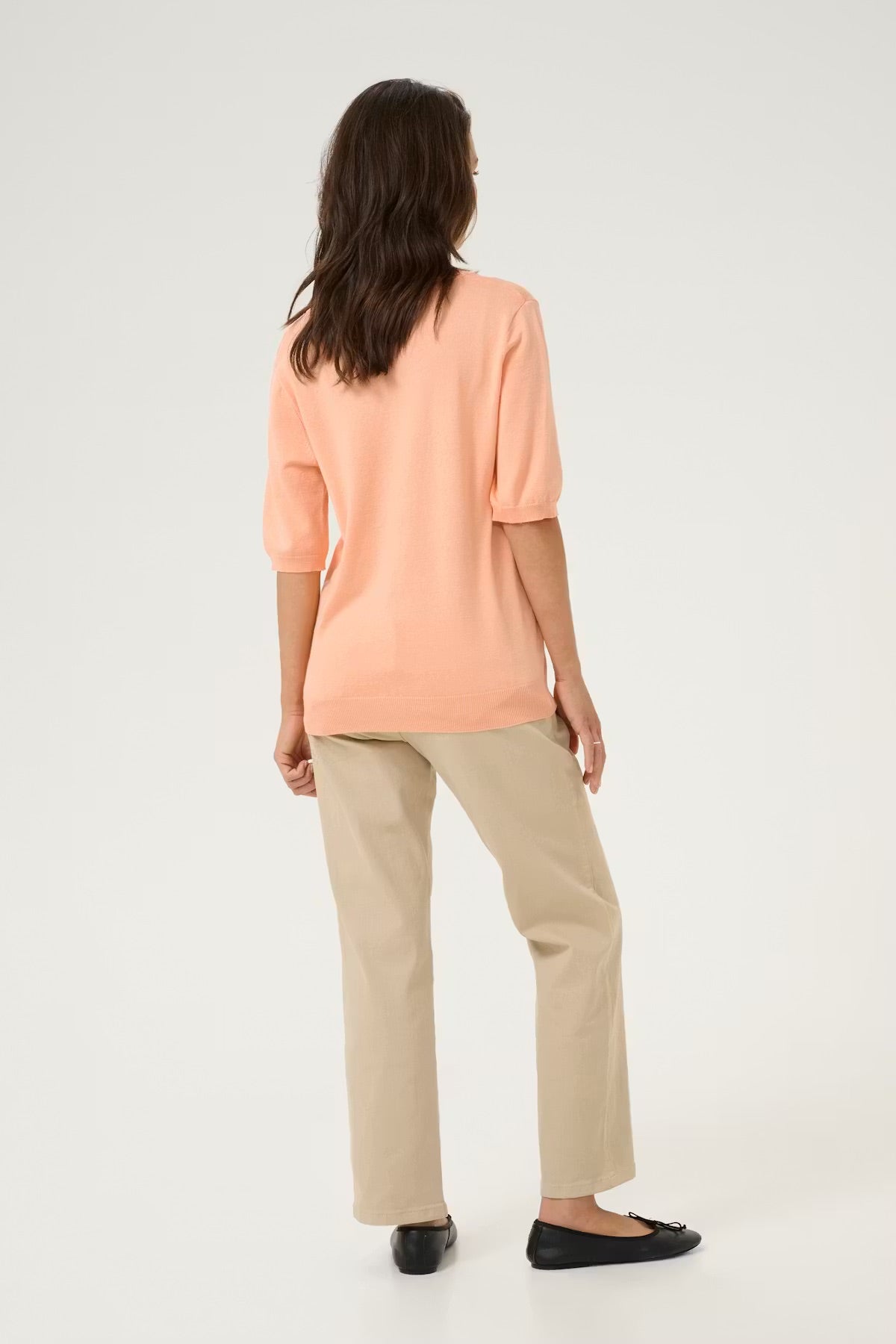 Kaffe KAlizza Peach Knit Pullover – V-Neck Puff Sleeves Relaxed Fit | Women