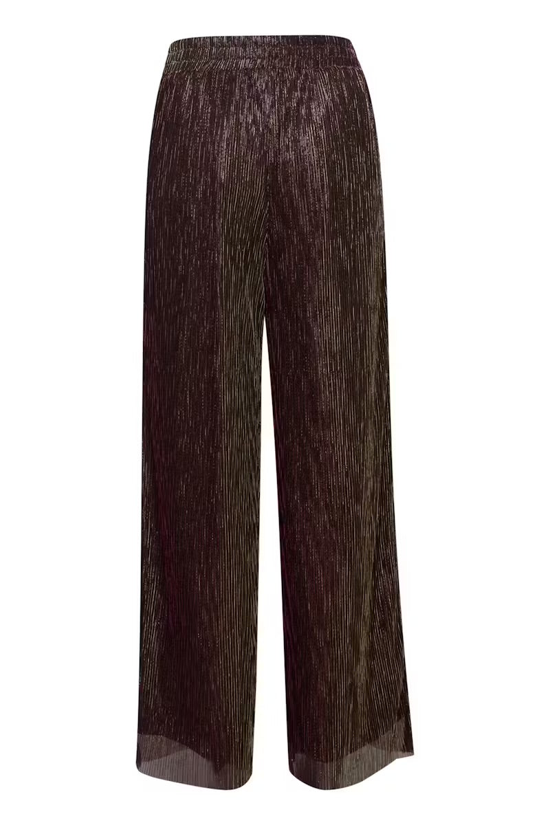 ICHI Casual Trousers – Dark Brown Metallic