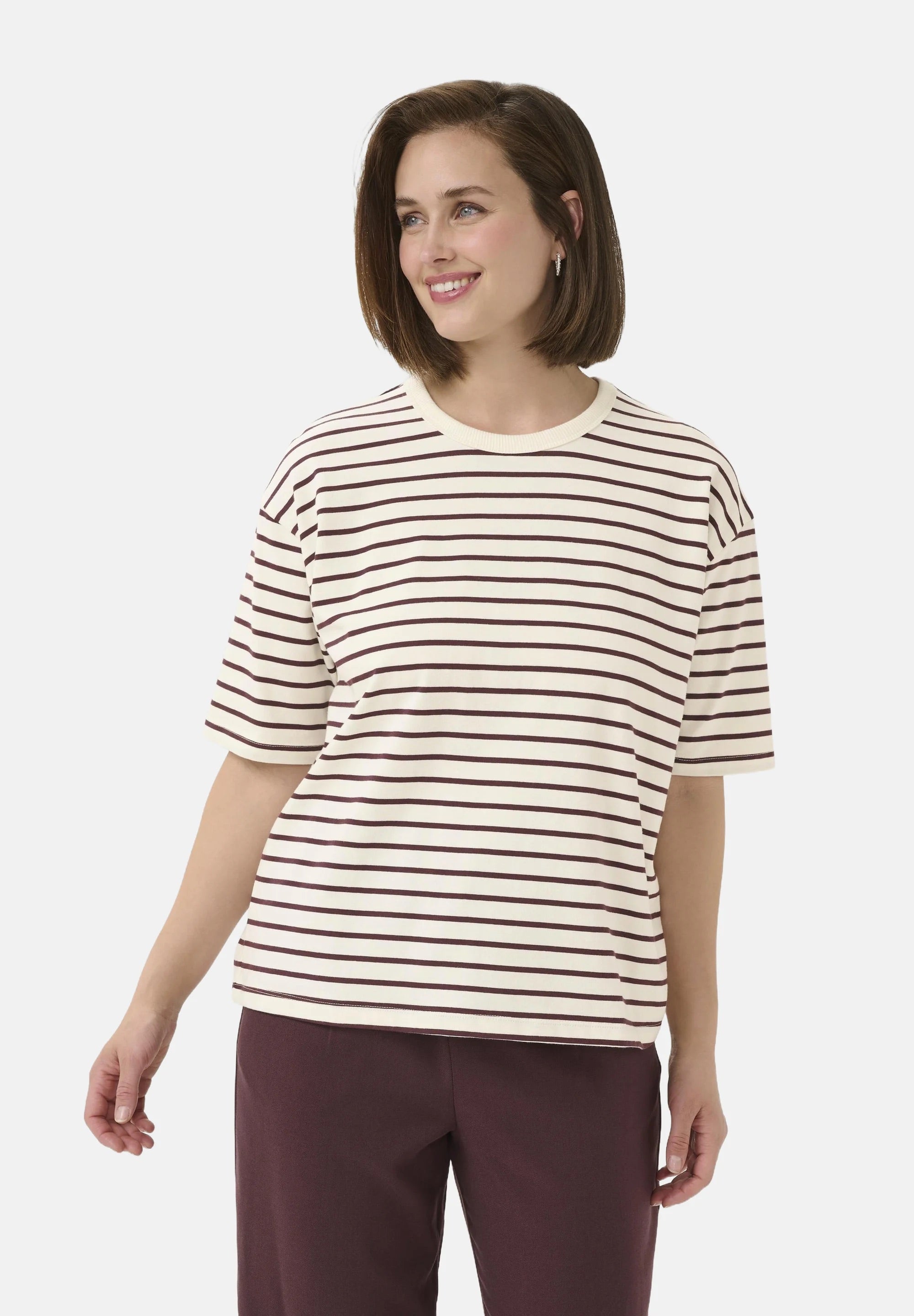 Kaffe Kawinny Breton Stripe Oversized T-Shirt – Half Sleeve | Women's Designer Outlet