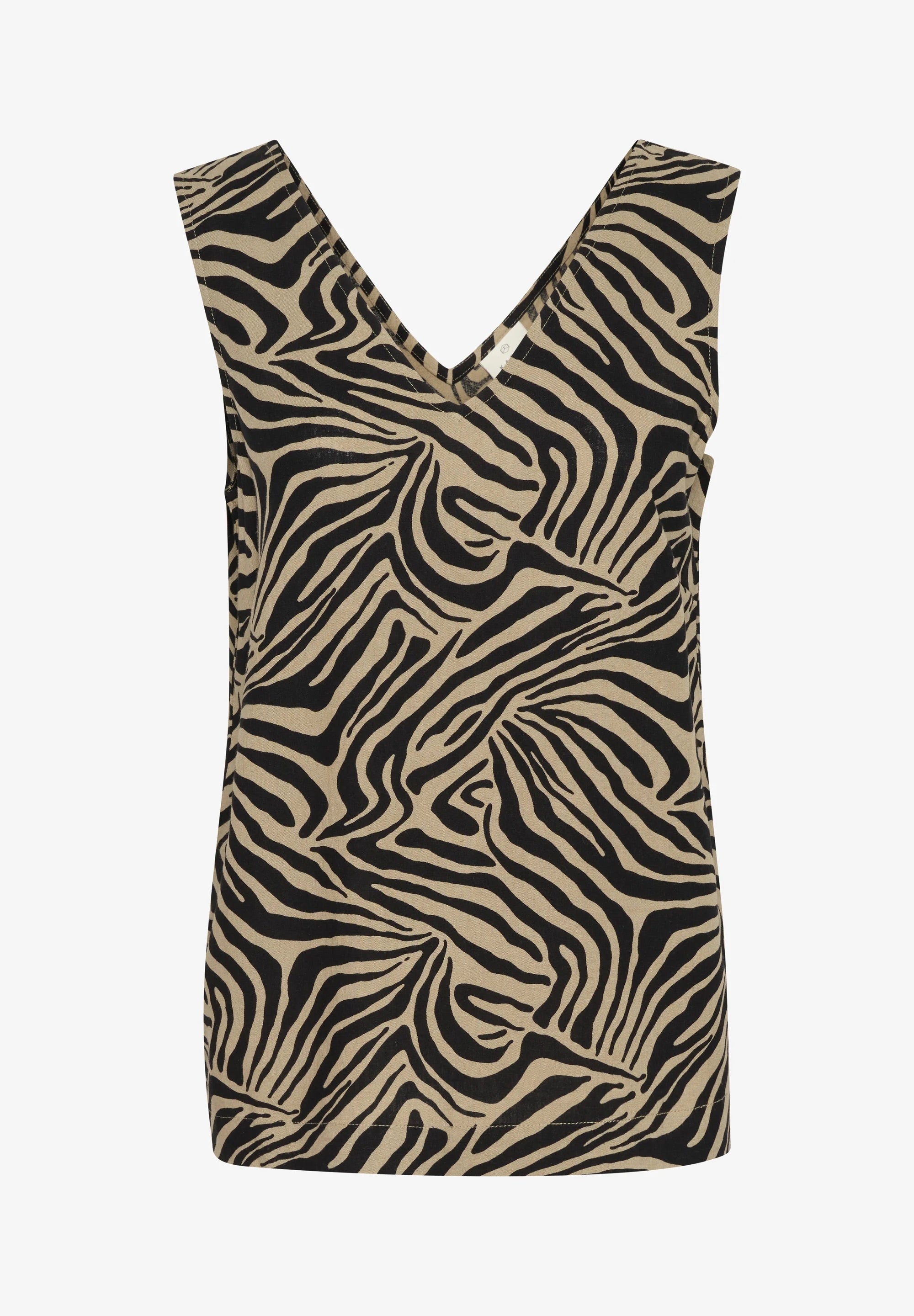 Kaffe KAmilia Sand Black Zebra Animal Print V-Neck Sleeveless Top – Double V-Neck Relaxed Fit | Women