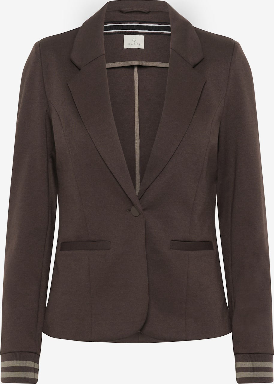Kaffe Kinnie Mocha Brown Blazer – 1-Button Striped Knit Cuffs Fitted | Women