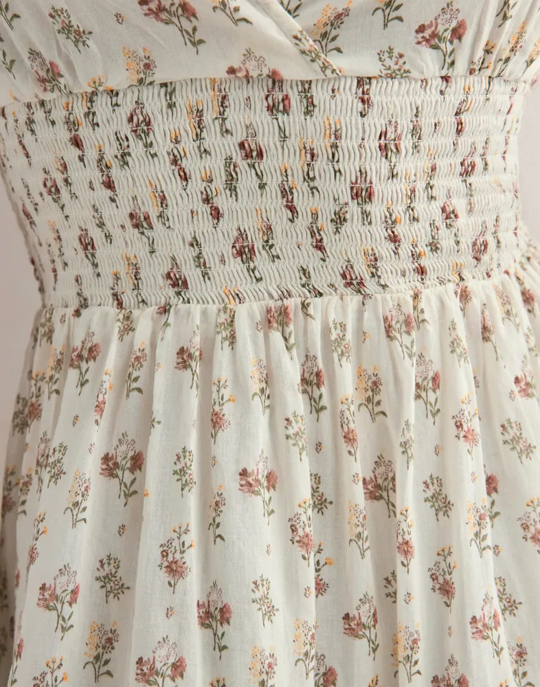 Neo Noir Magda Fine Print Cream Floral Halter Mini Dress – Smocked Waist Open Back | Women