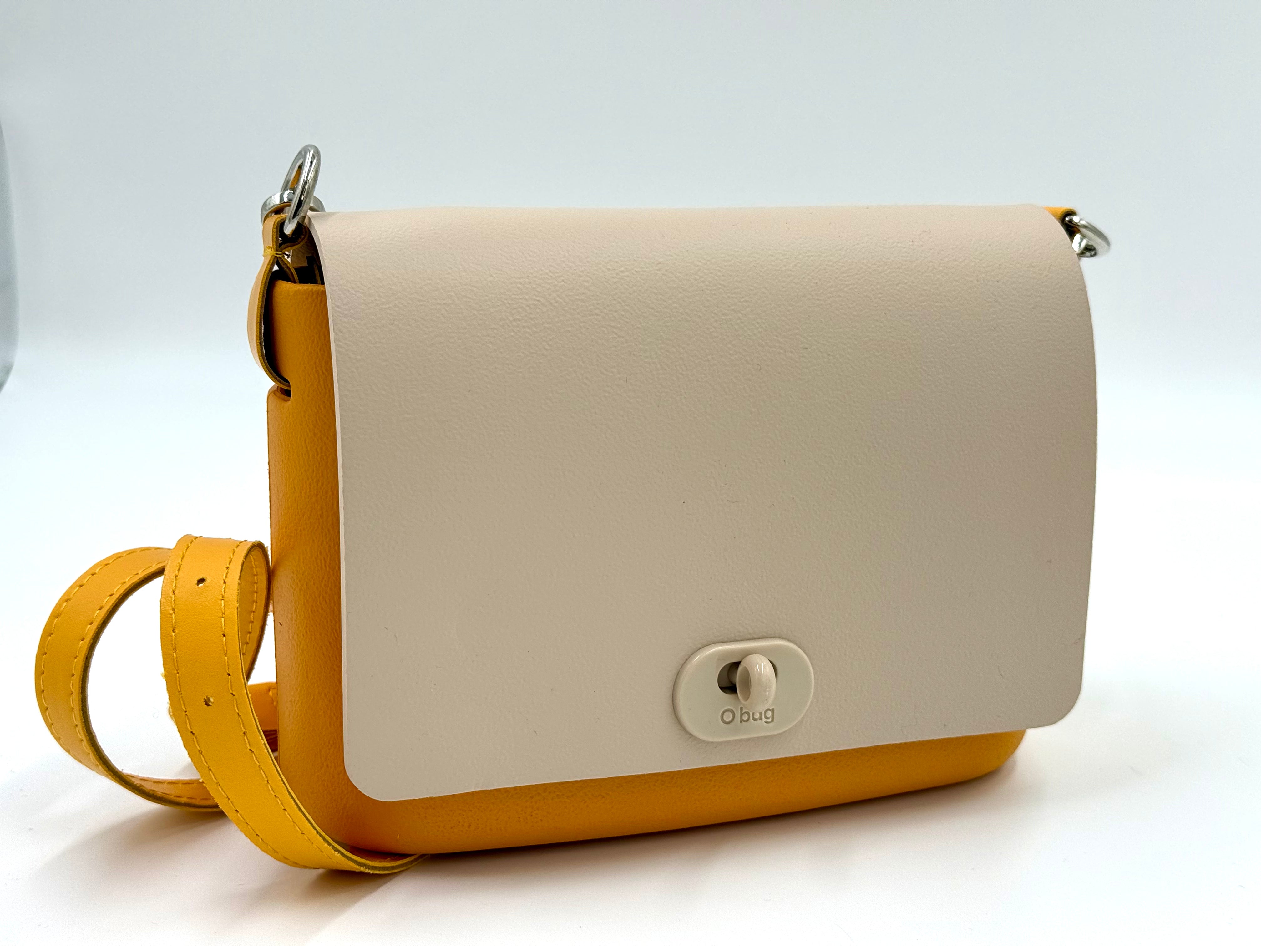 O bag pocket crossbody – lemon yellow body, off-white lid, twist lock