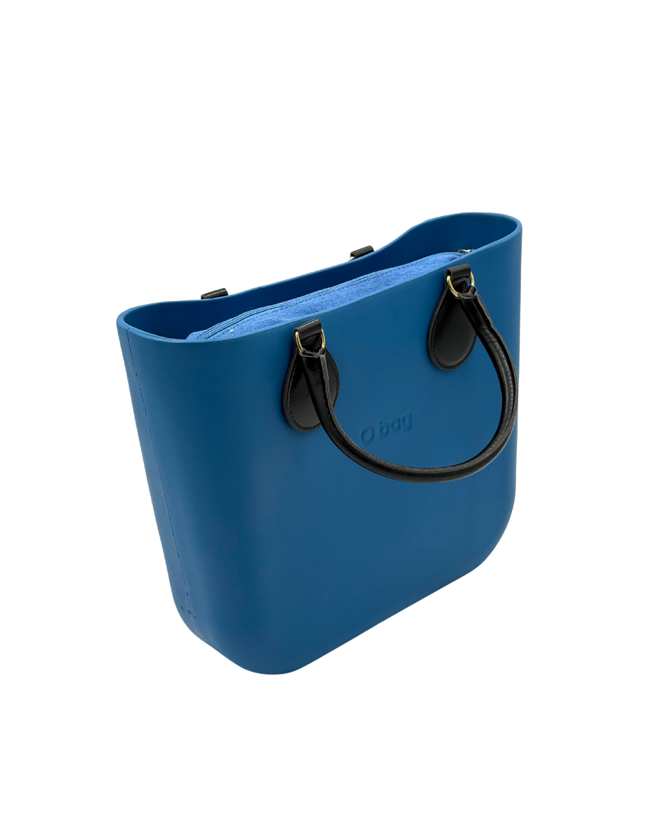 O bag Mini – Blue Tote Bag with Black Leather Handles