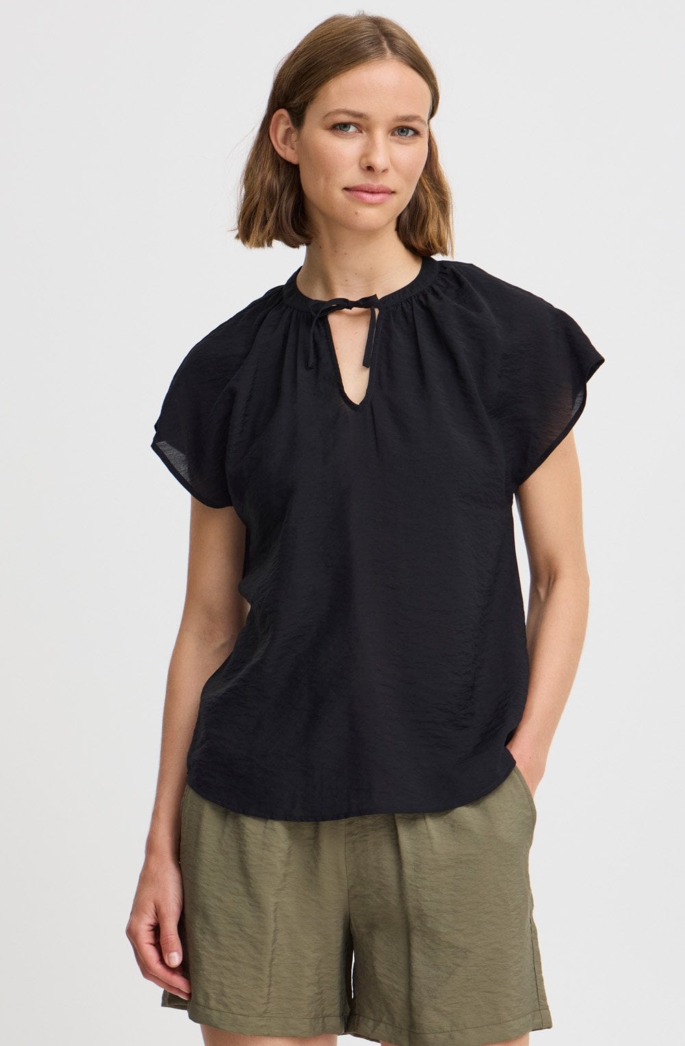 b.young Hailey Tie Neck Blouse - Black