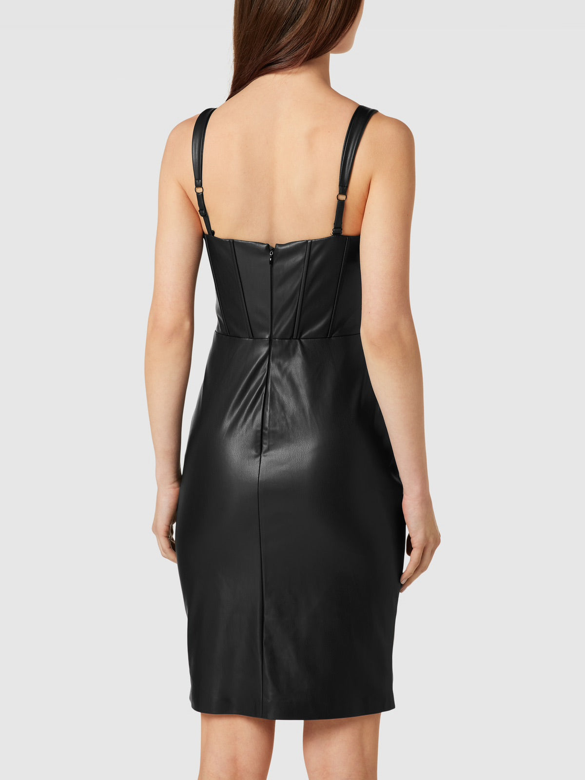 Guess Reid Black Faux Leather Bodycon Mini Dress – Sweetheart Neck