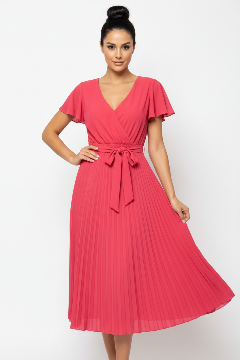Motivi Coral Pink Dress with Belt - Midi