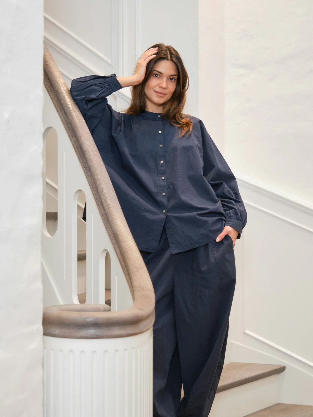 Neo Noir Prina C Navy Poplin Balloon Trousers – Elasticated Drawstring Waist | Women