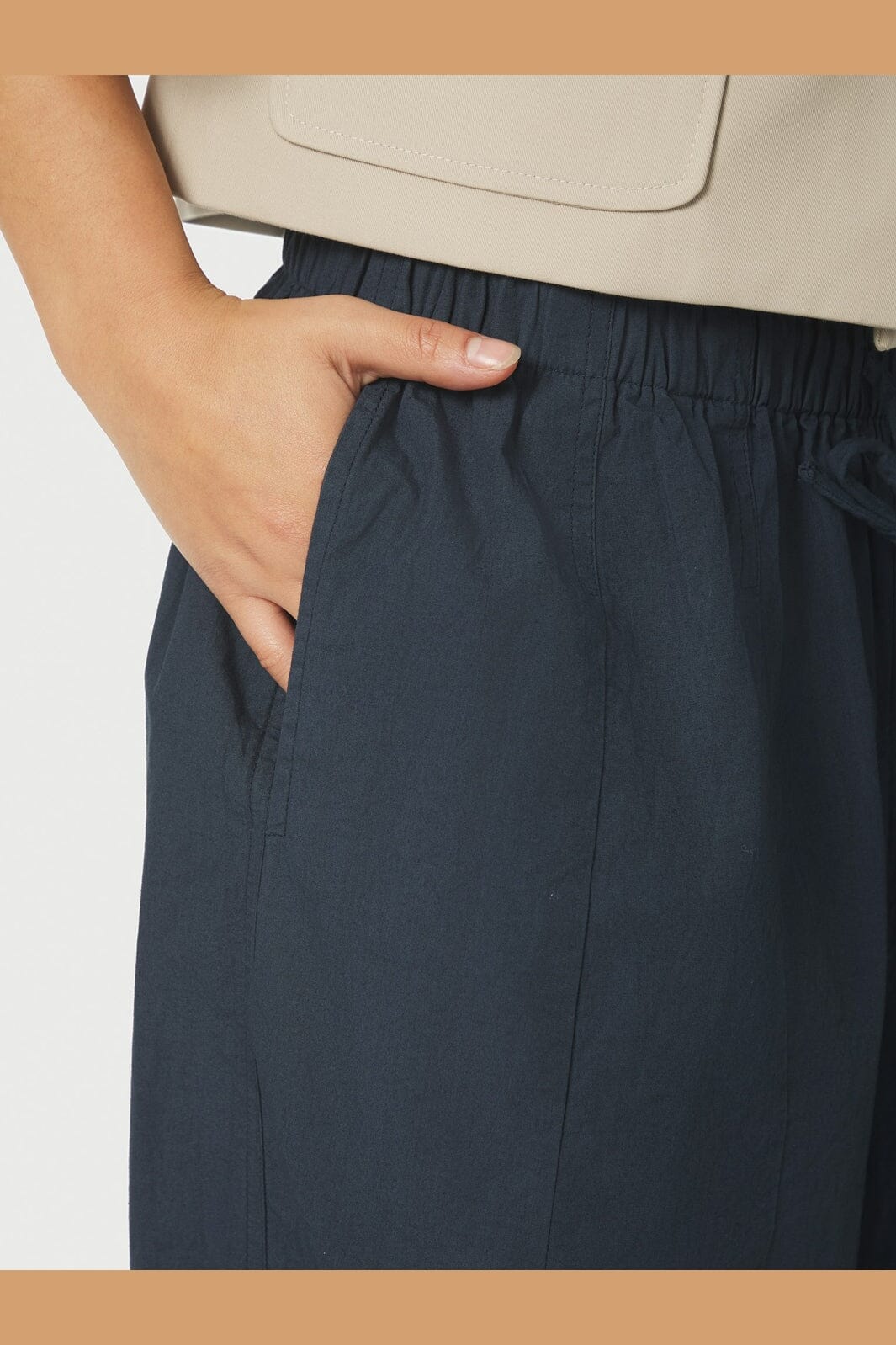 Neo Noir Prina C Navy Poplin Balloon Trousers – Elasticated Drawstring Waist | Women