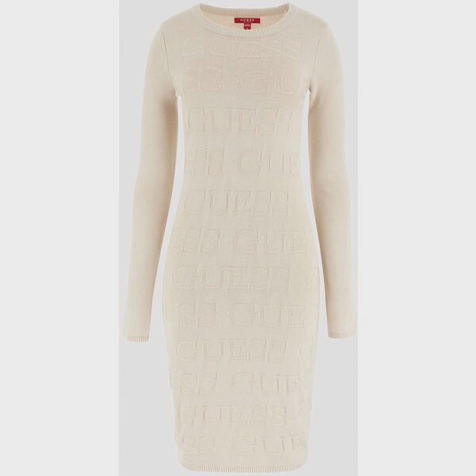 Load video: Guess Dendy Logo Sweater Dress – Cream | Size L