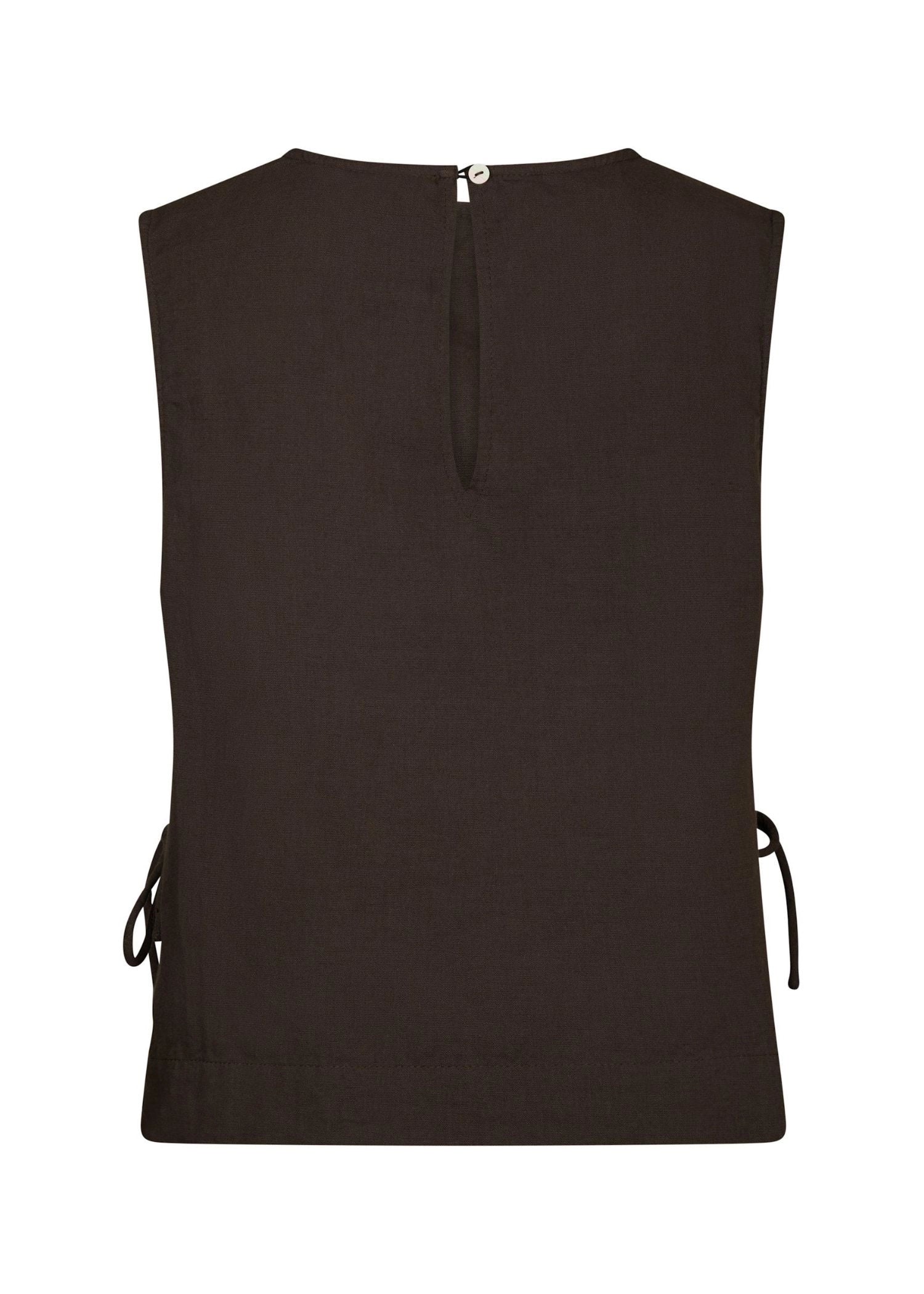 Neo Noir Svetlana Dark Brown Linen Crop Top – Side Tie Round Neck Sleeveless | Women