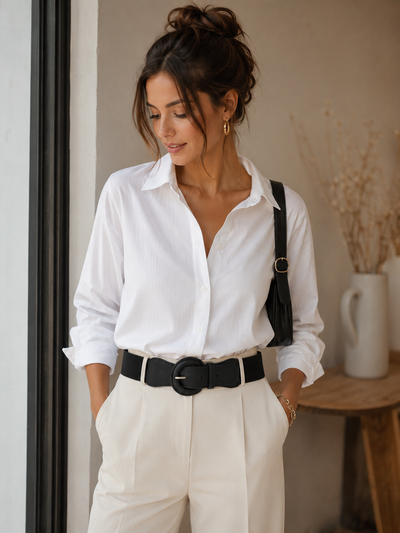 Zero Black Wide Elastic Waist Belt – Round Buckle | Women