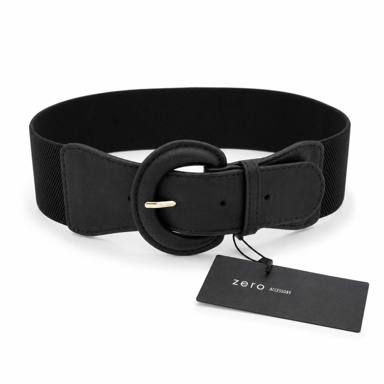 Zero Black Wide Elastic Waist Belt – Round Buckle | Women